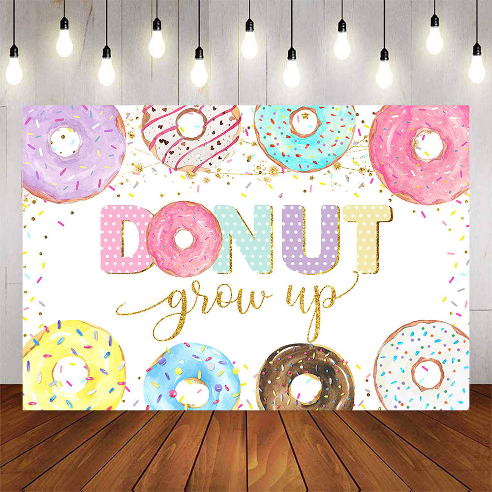 Mocsicka Donut Grow up Happy Birthday Party Decor Background