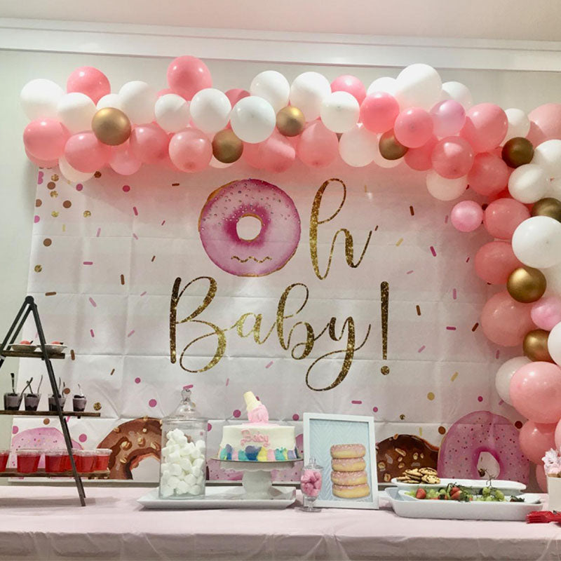 Custom Oh Baby Pink Donuts Birthday Party Backdrop Baby Shower ...