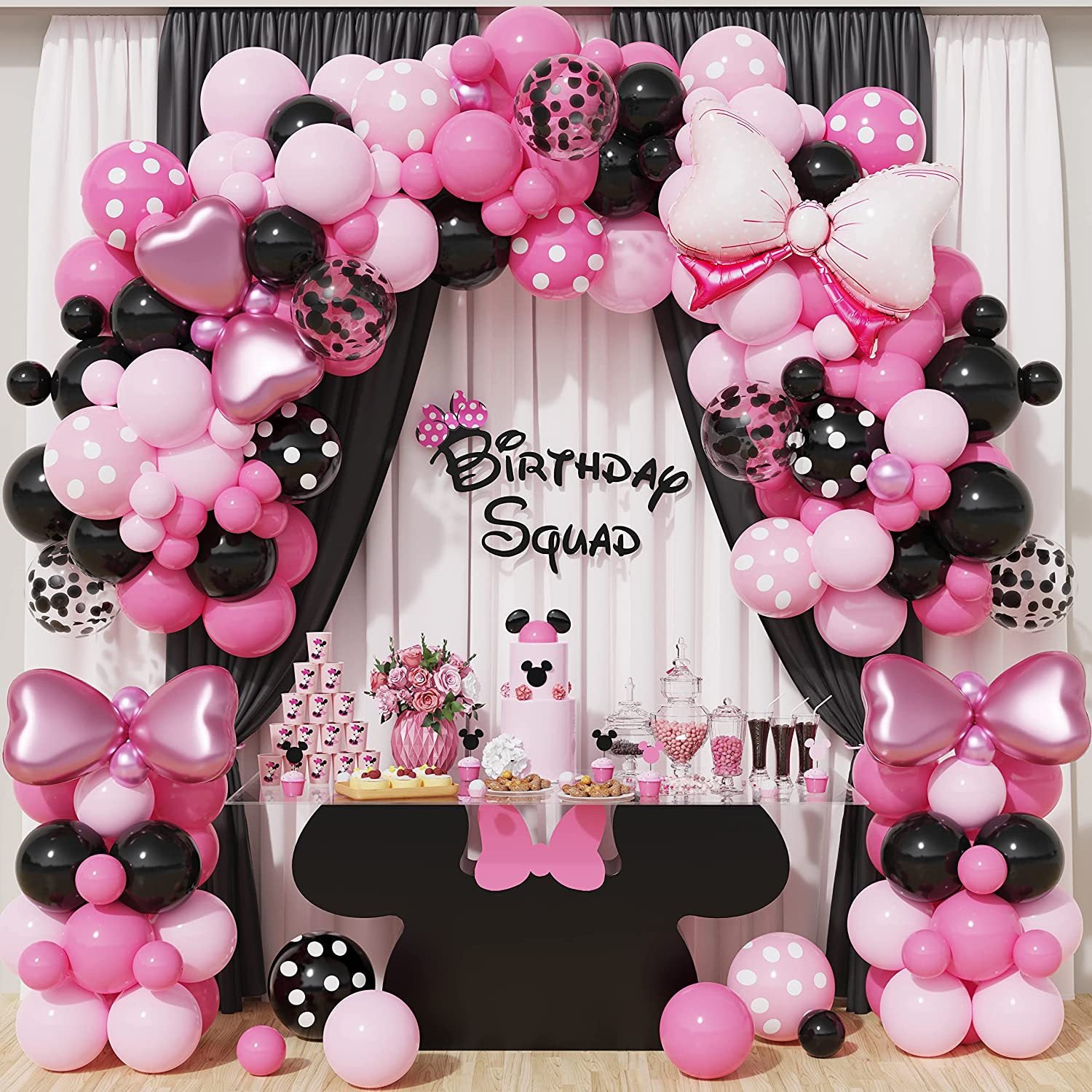 Mocsicka Balloon Arch Pink Bow Mouse Balloon Set Party Decoration ...