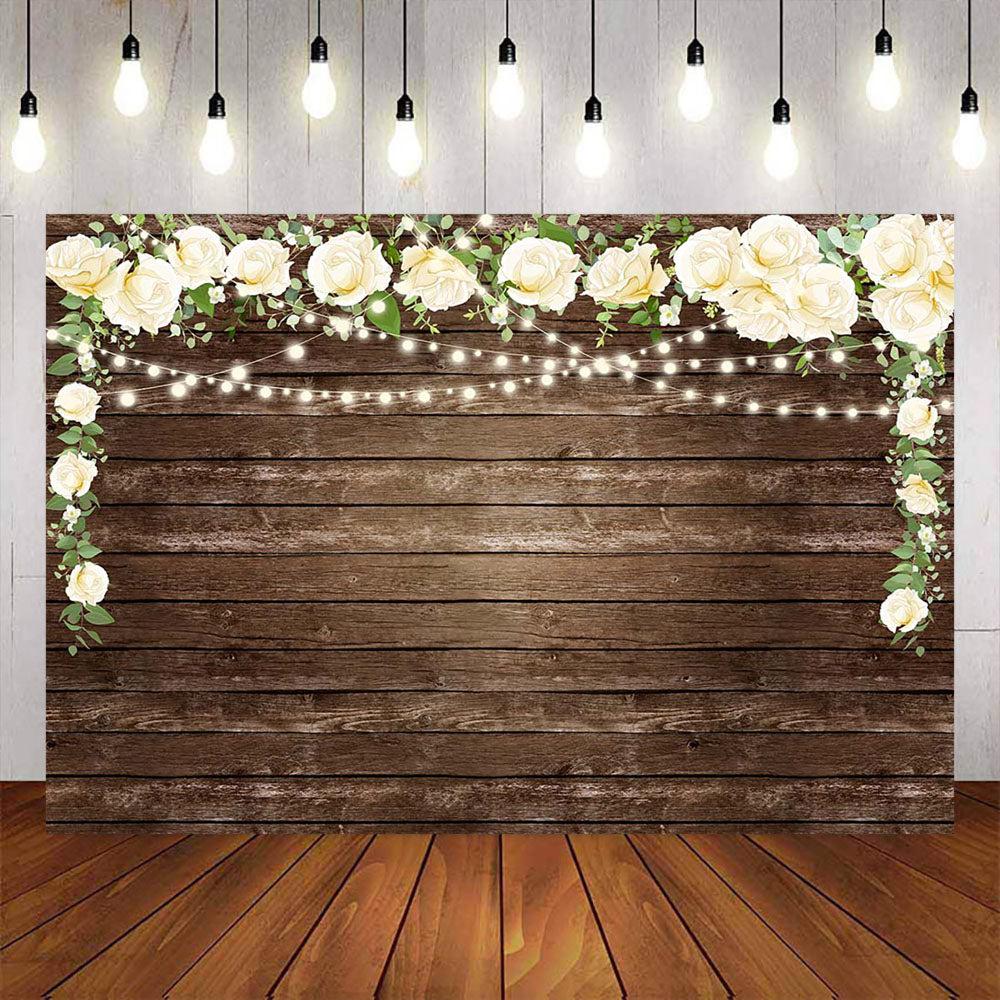 Mocsicka White Flowers and Wooden Floor Baby Shower Backdrop – Mocsicka ...