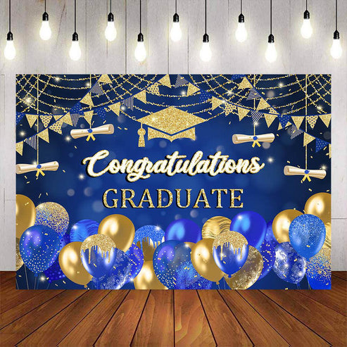 Mocsicka Blue and Gold Balloons Congrats Graduation Backdrop – Mocsicka ...
