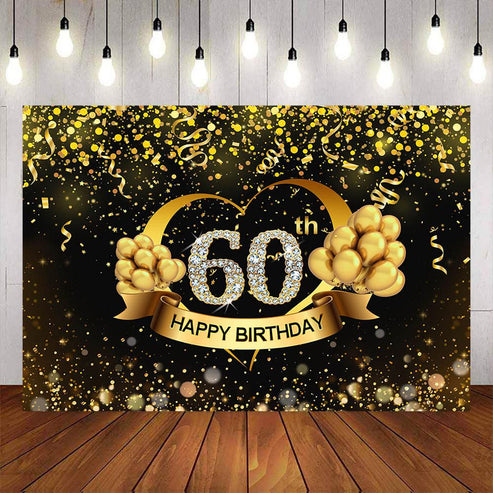 Mocsicka Gold Balloons and Dots Diamonds Sixty Birthday Backdrop ...