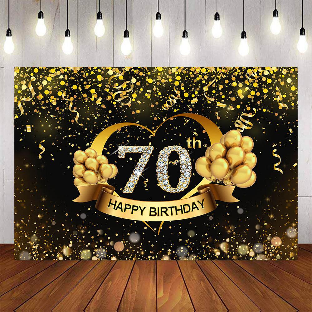 Mocsicka Gold Balloons and Dots Diamonds Seventy Birthday Backdrop ...