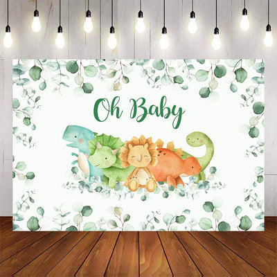 Mocsicka Dinosaur Baby Shower Backdrop Safari Jungle Green