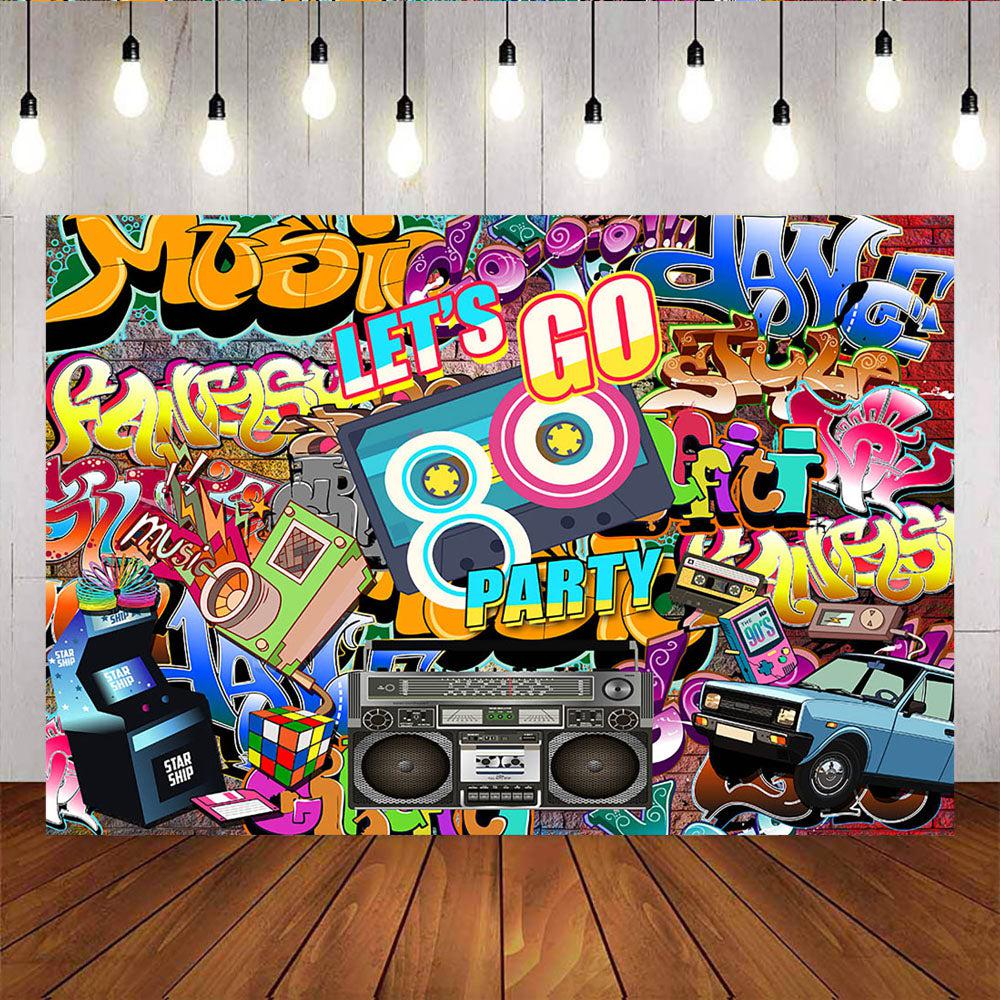 Let's Go 80s Party Decor Retro Radio and Graffiti Wall Photo Backdrops –  Mocsicka Party