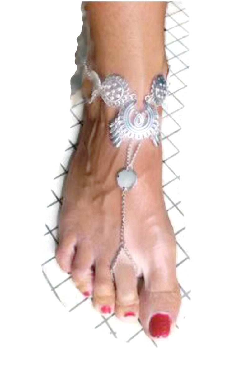 2 Pc Barefoot Sandal Bohemian Metal Slave Chain Beach Wedding Bride Ankle Bracelet Toe Ring Foot Jew