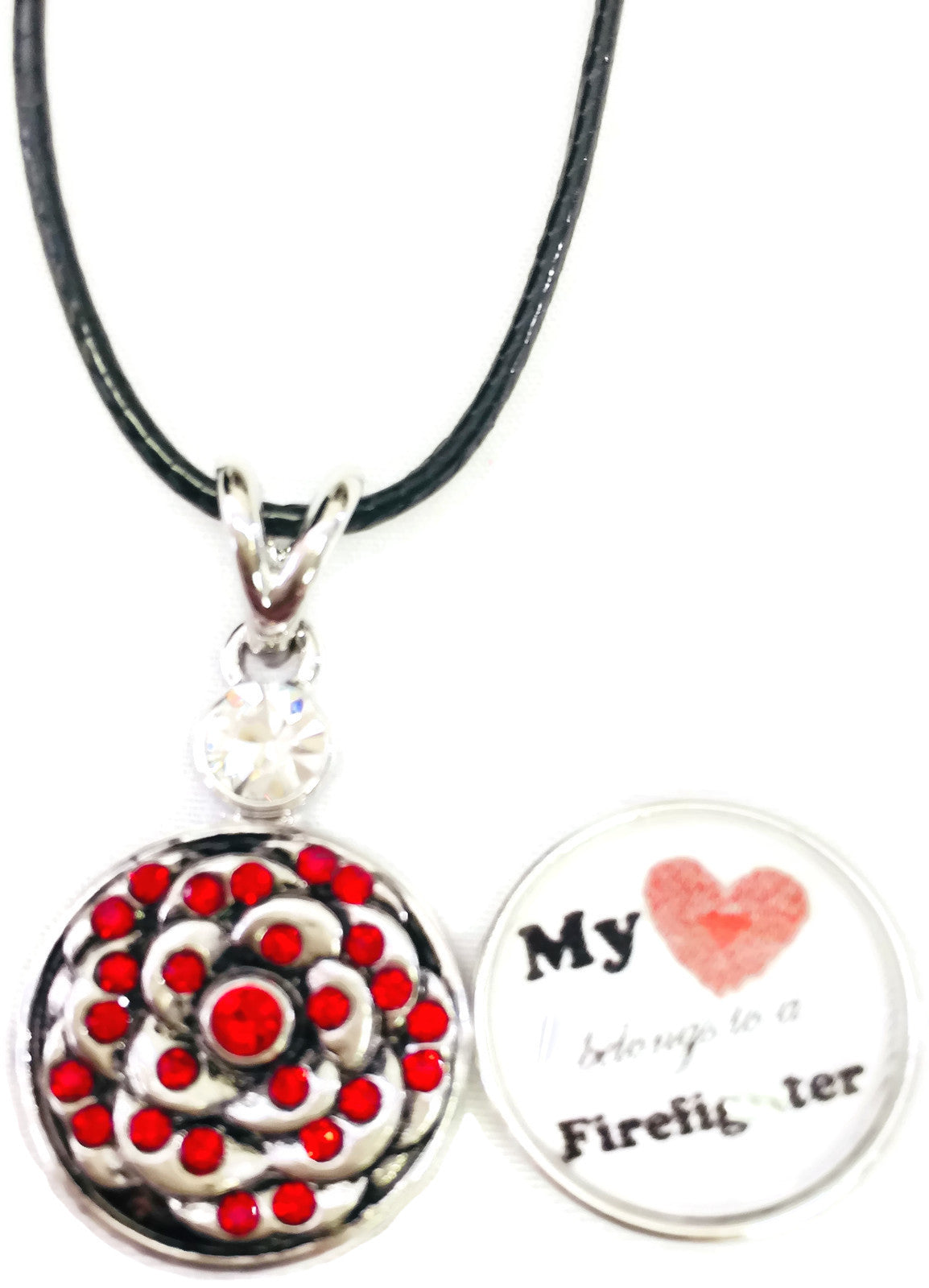 My Heart Belongs To A Firefighter Thin Red Line Snap on 18"