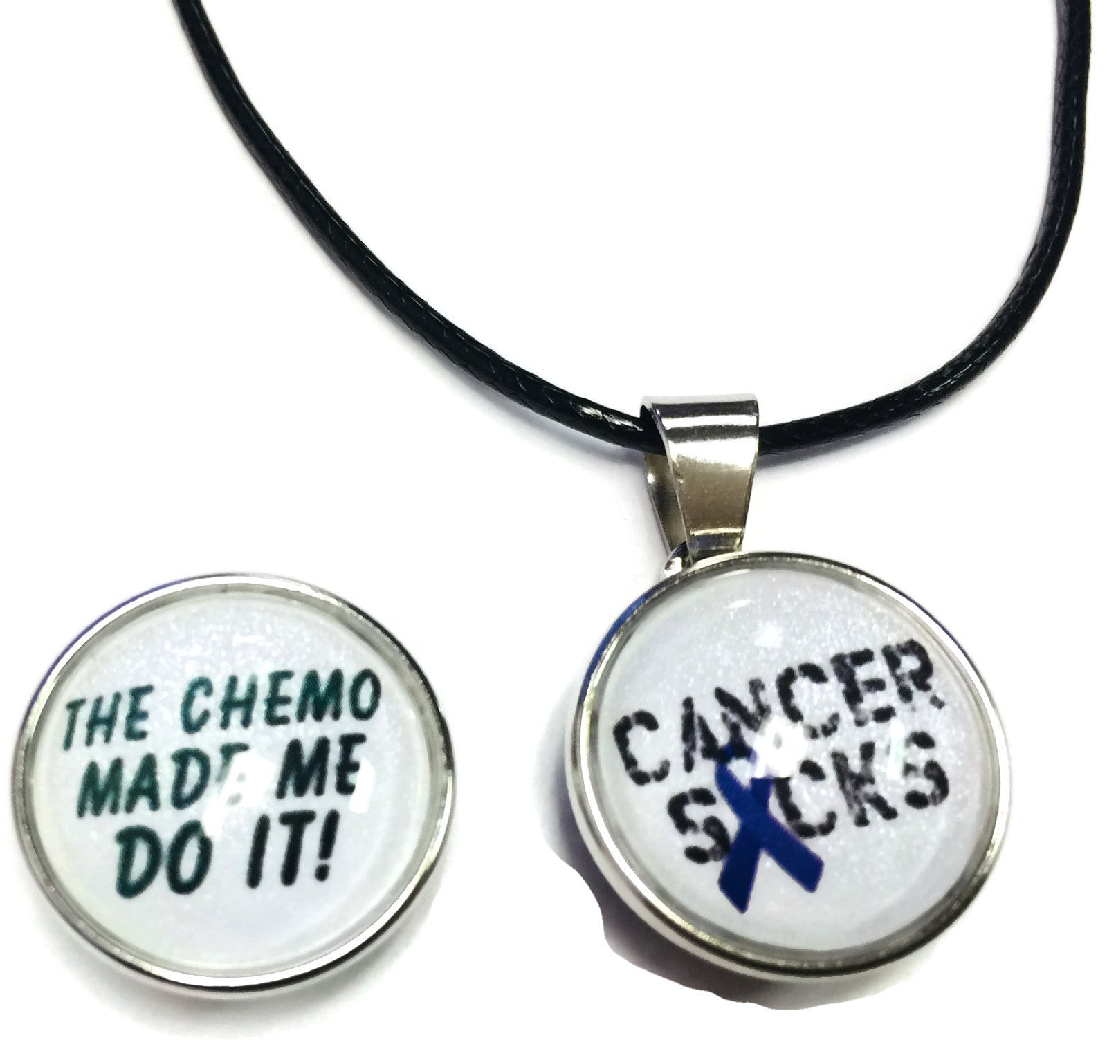 Chemo Made Me Do It All Cancer Sucks Awareness Support For A Cure For All Pendant Necklace  W/2 18MM