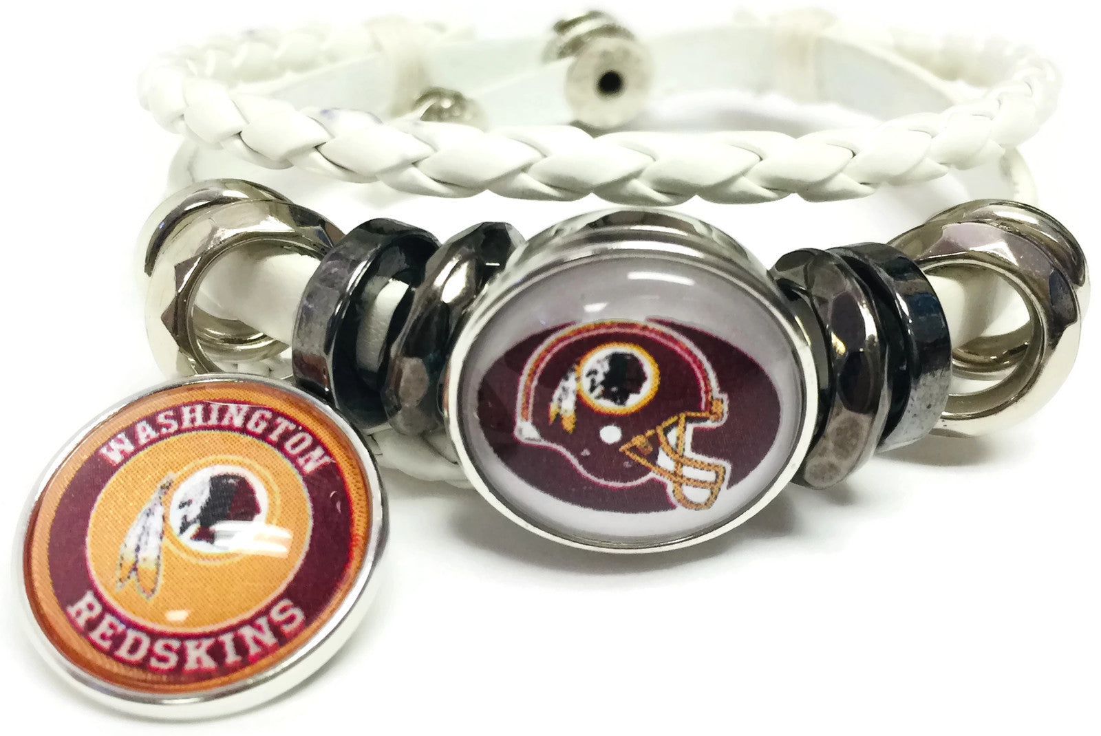 NFL Washington Redskins Bracelet NFL Football Fan White Leather Circle & Helmet Skins W/2 18MM -