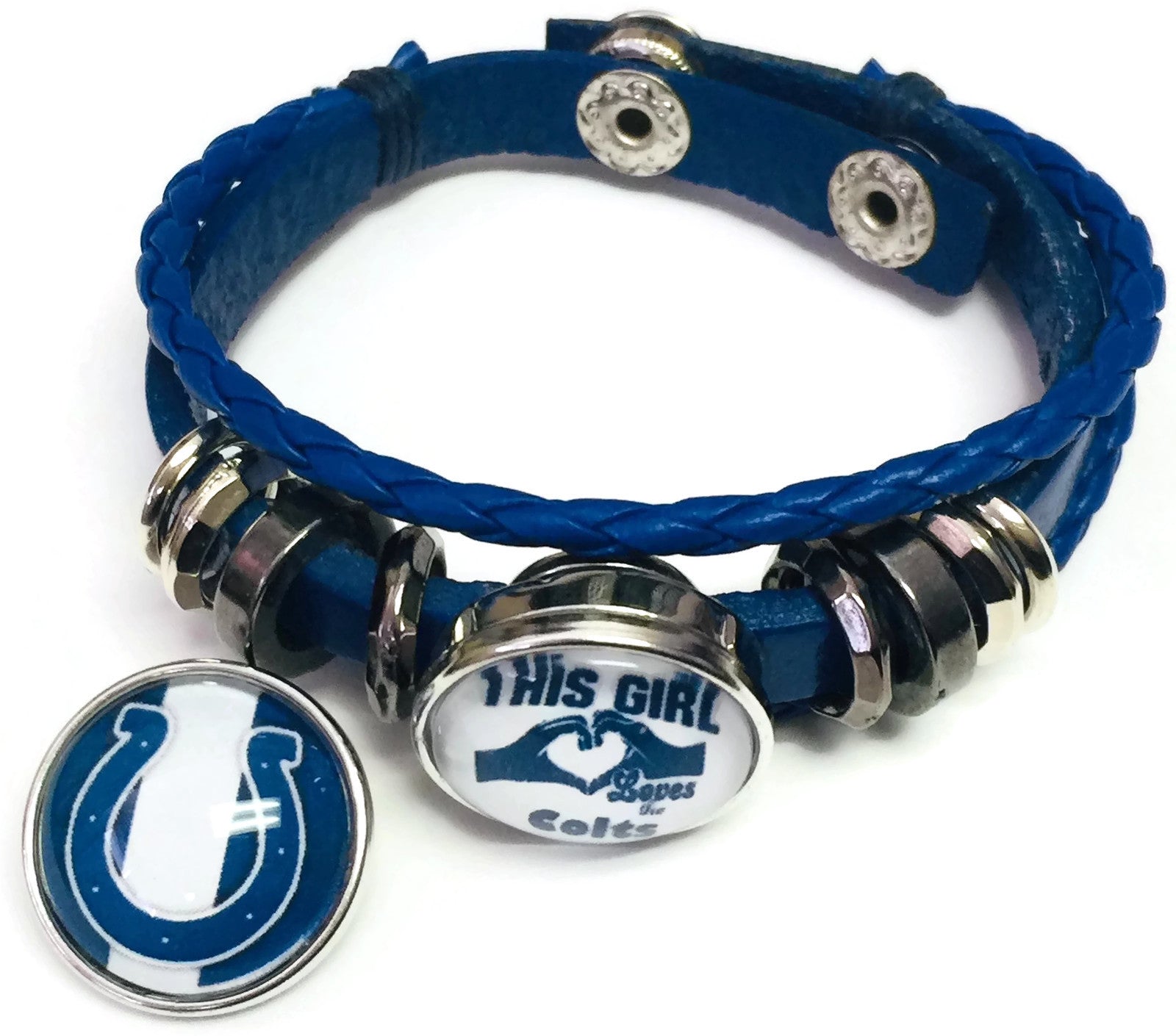 NFL Horseshoe Logo And This Girl Loves Indianapolis Colts Bracelet Blue Leather Football Fan W/2 18M