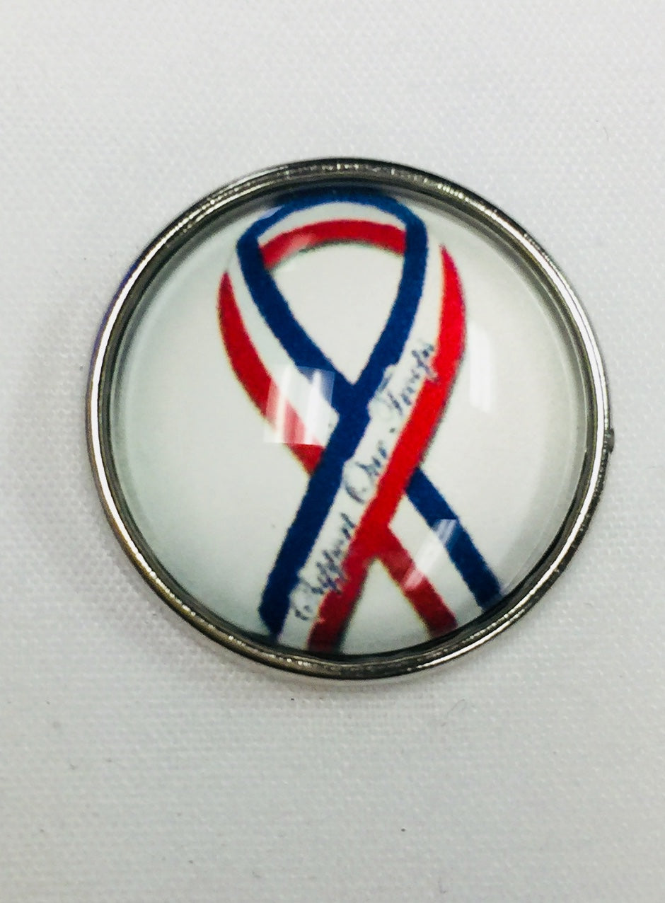 Support Our Troops Red White and Blue Ribbon Fashion Snap Jewelr