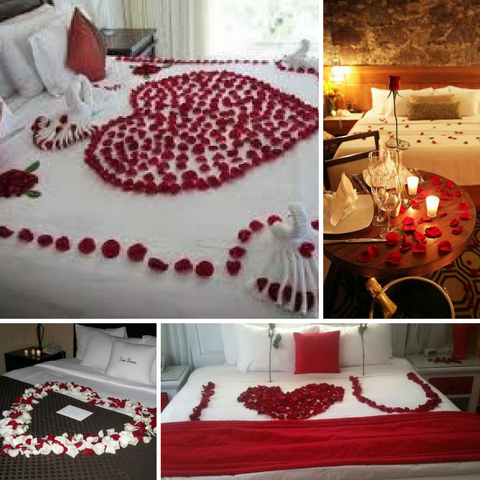 Red Rose Petals On Bed