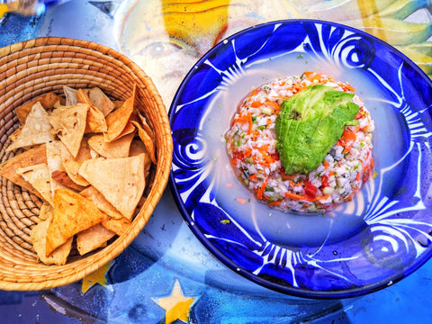 Ceviche in a colorful bowl