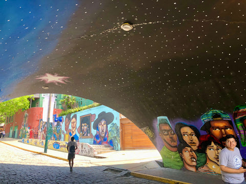 Street murals in a tunnel in Barranco, Lima