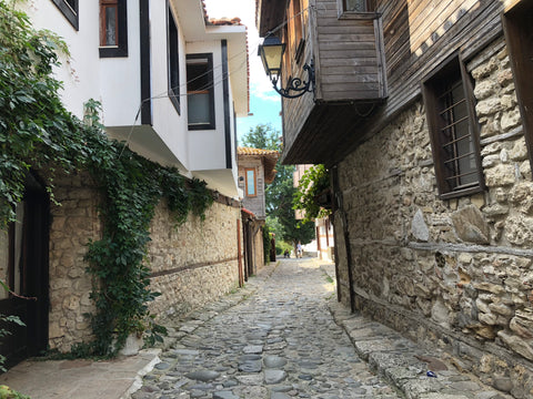 A cobblestone street in Nessebar, Bulgaria