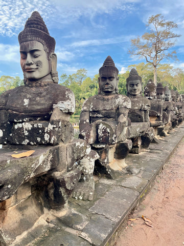A row of statues in Cambodia