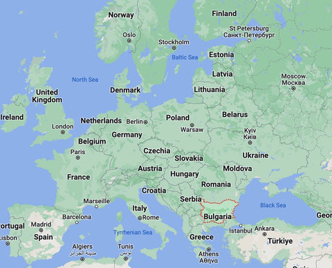 Map of Europe with Bulgaria outlined in red