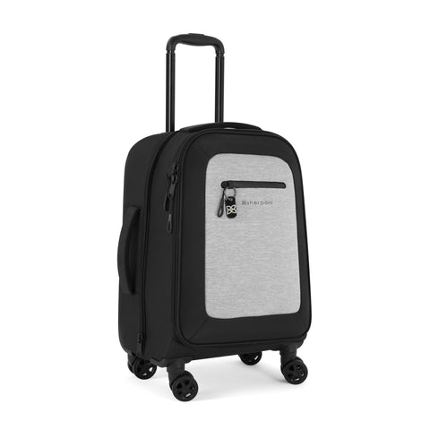 Angled front view of Sherpani luggage, the Latitude carry-on suitcase.