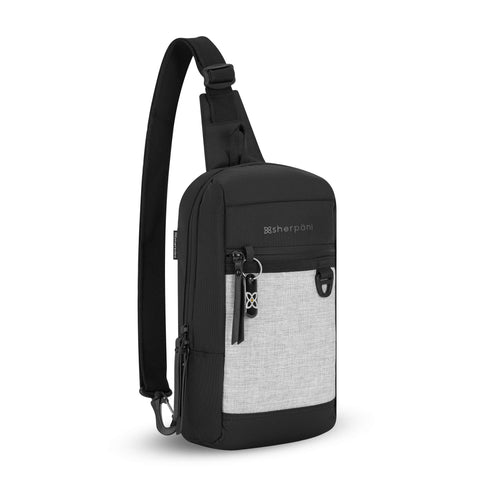 Angled front view of Sherpani mini sling backpack, the Metro.