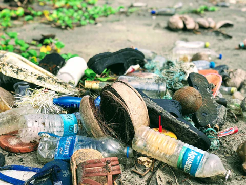 Pile of pollution (mostly plastic) on a beach