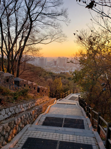 A city view of Seoul at sunset