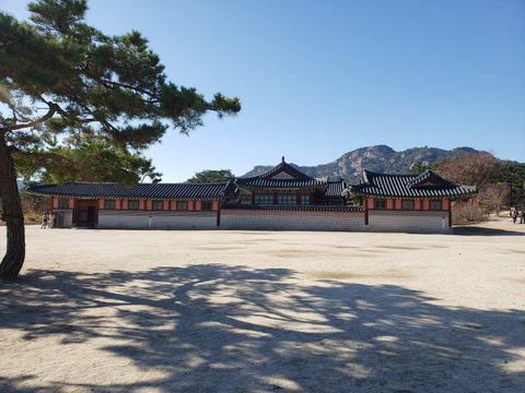 A structure of Gyeongbokgung Palace with iconic Korean archetecture