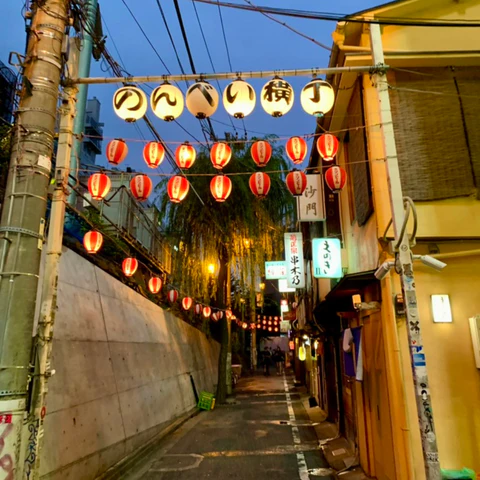 Lanterns hanging above an alleyway in Tokyo