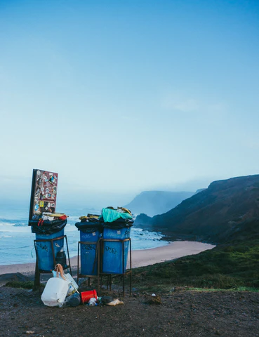 Overflowing trash on a beach