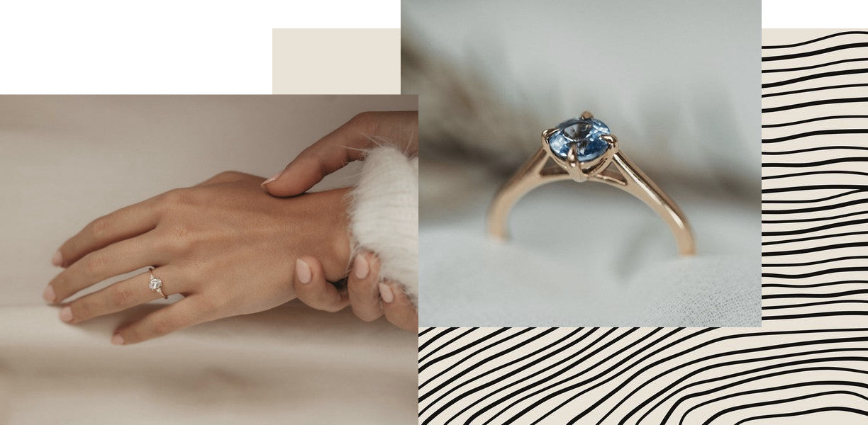 A collaged image of two engagement rings made by Vancouver bridal company Evorden.