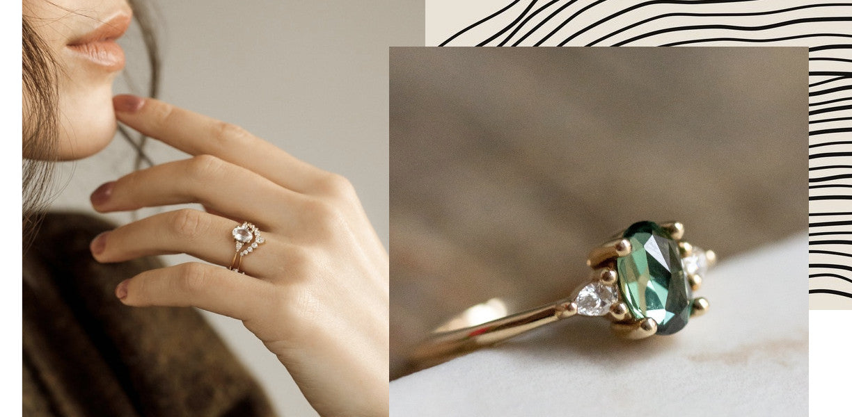 Heirloom Engagement Rings can be purpose built! This photo features a collage of two engagement rings made by Vancouver bridal company Evorden.