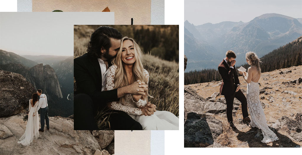 A collage of images by @autumnnicole_ of couples on their wedding days, reading vows.