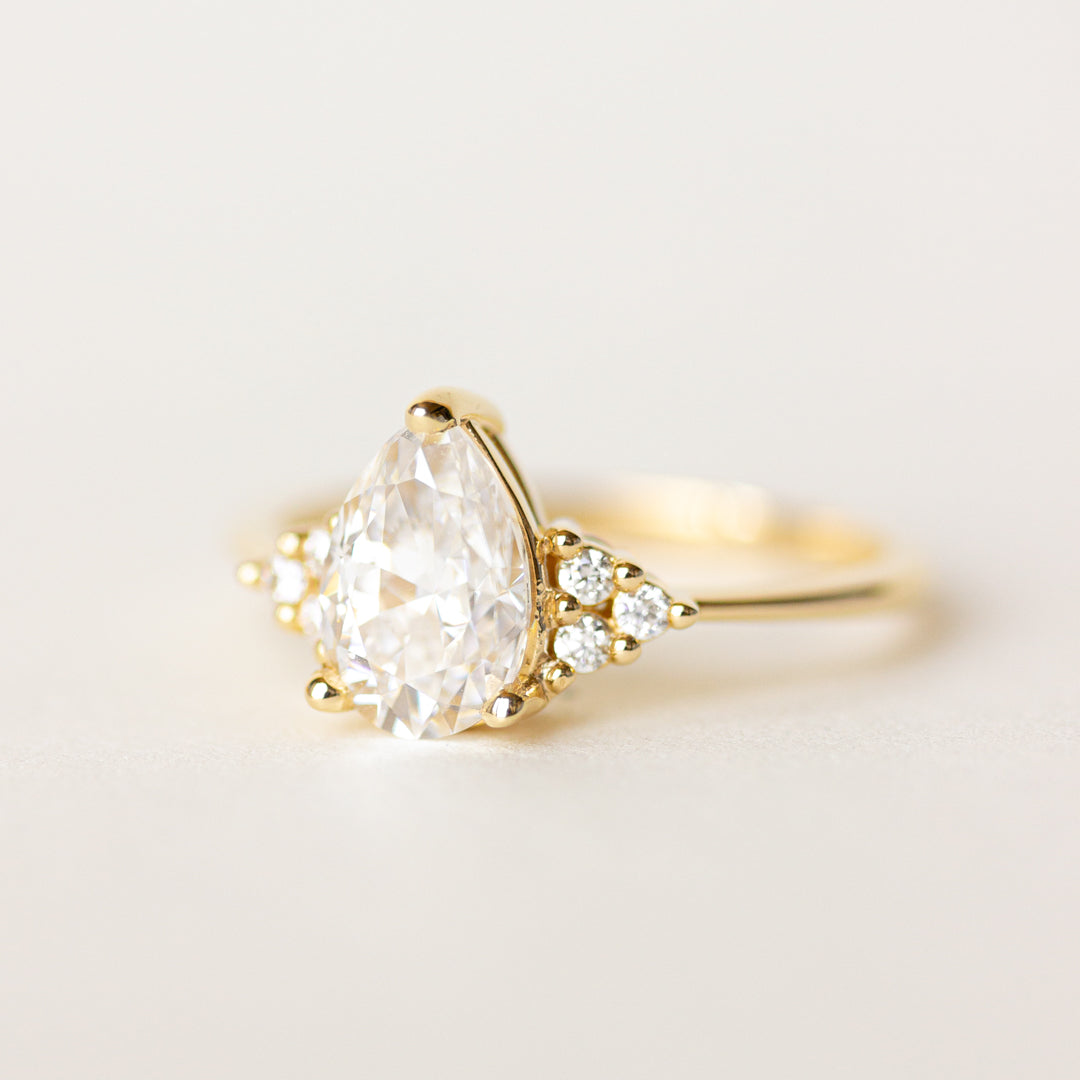 Pear Shaped Engagement Ring with Side Stones | Penelope Ring | Evorden