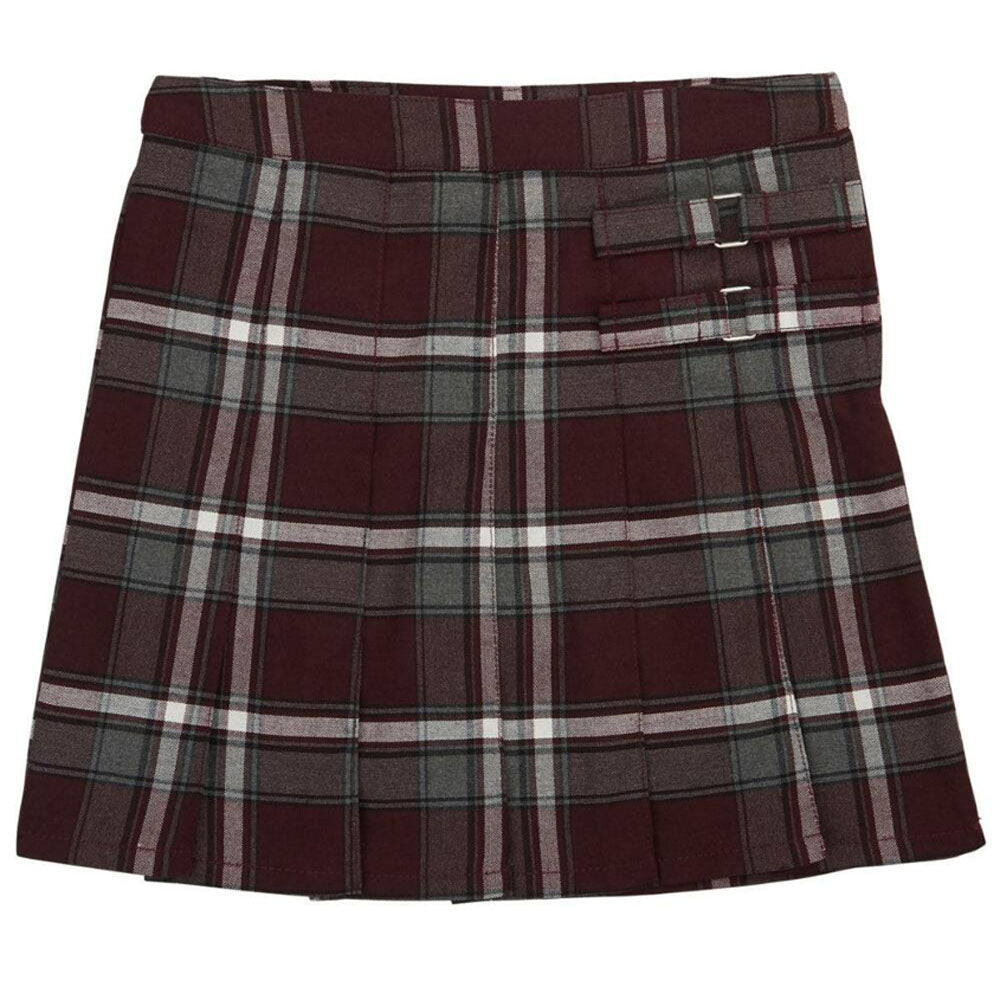 2-Tab Pleated Plaid Scooter - Girls - Burgundy – Kids For Less