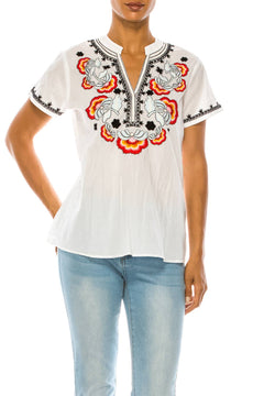 Kasie V-Neck Embroidered Boho Top