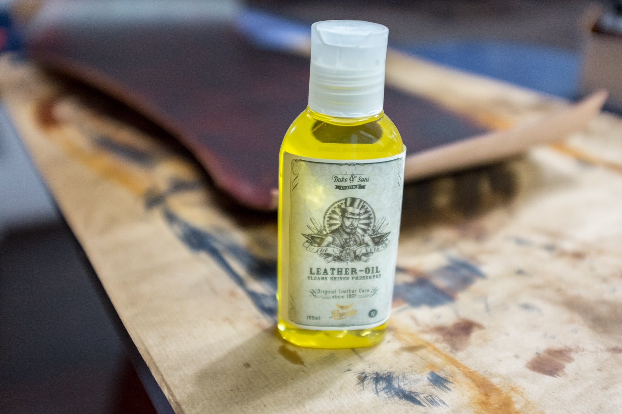 Soaking in Duke & Sons Leather Oil.