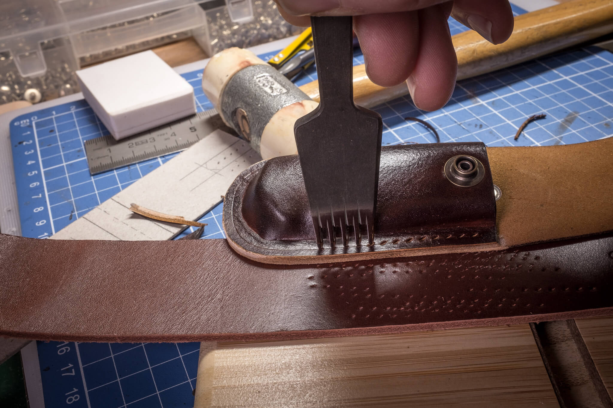 Punching the stitching holes | Duke & Sons Leather