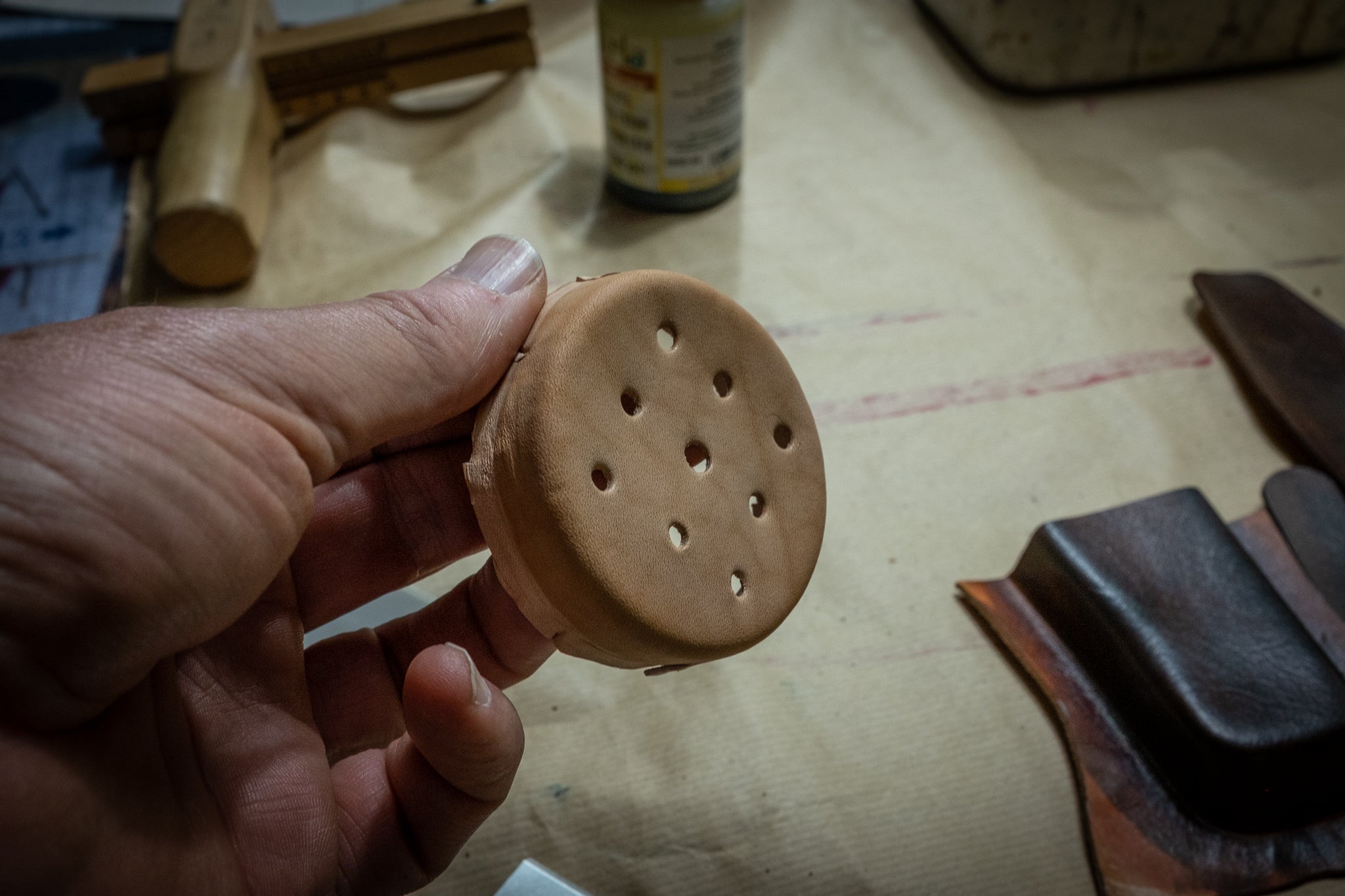 Making a grease pomade pincushion making the holes