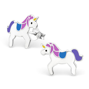 Pretty colourful unicorn stud earrings.
