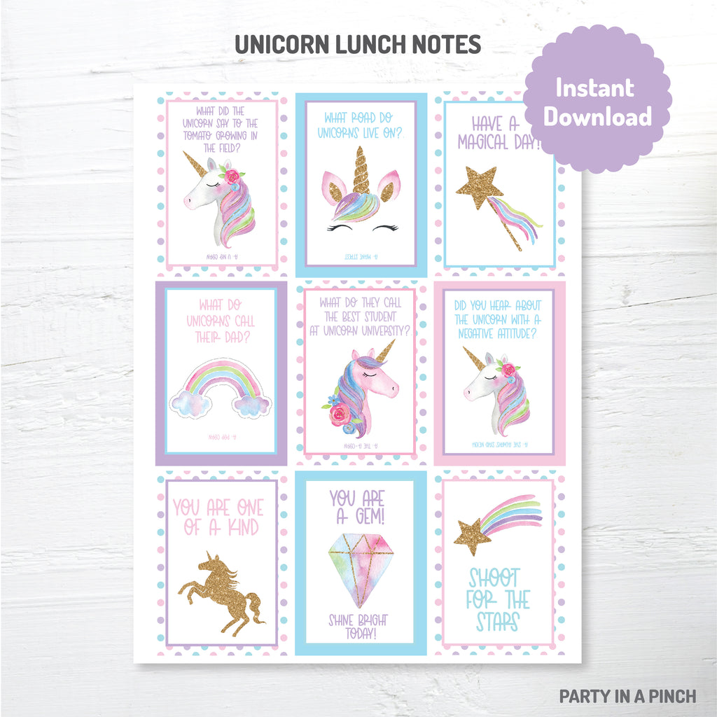 Unicorn Lunch Box Notes| Instant Download – Partyinapinch