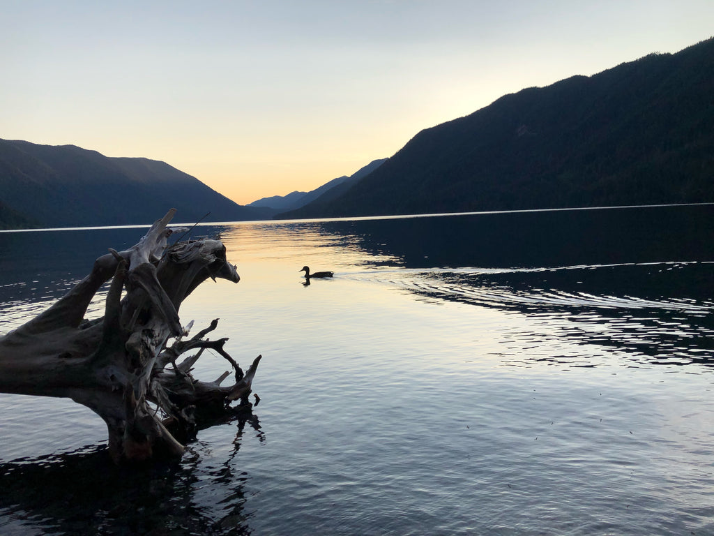 The sun sets on Lake Crescent, WA