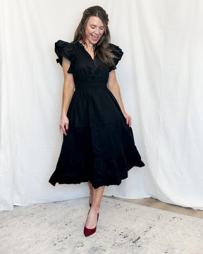 BUTTERCUPS Black Ruffle Poplin Maxi Dress