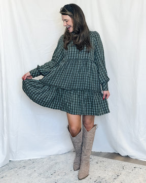 BUTTERCUPS Teal Plaid Ruffle Dress