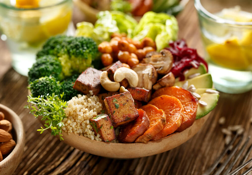 Buddha bowl of mixed vegetables, healthy and nutritious vegan meal