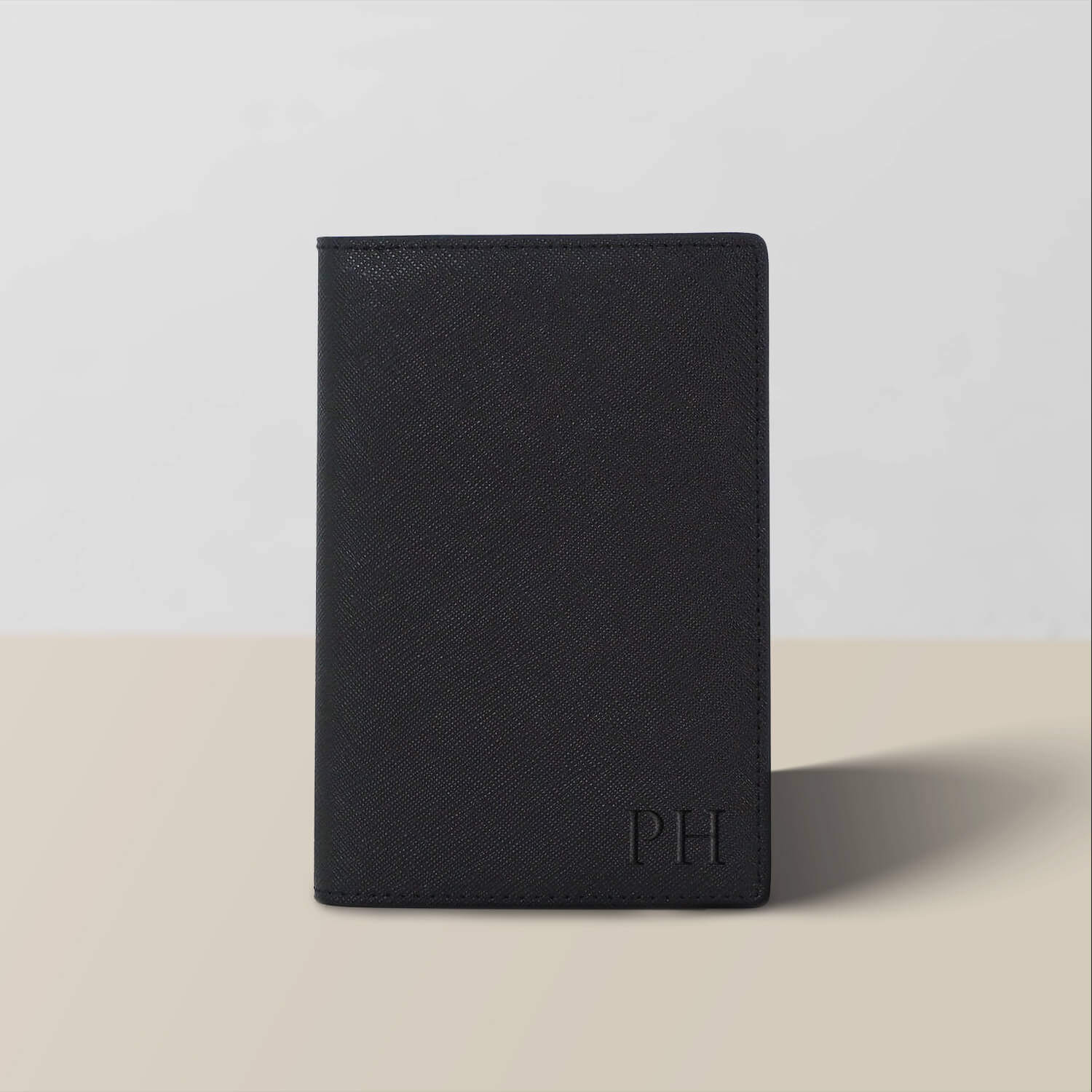 Leather Passport Cover, Black Saffiano