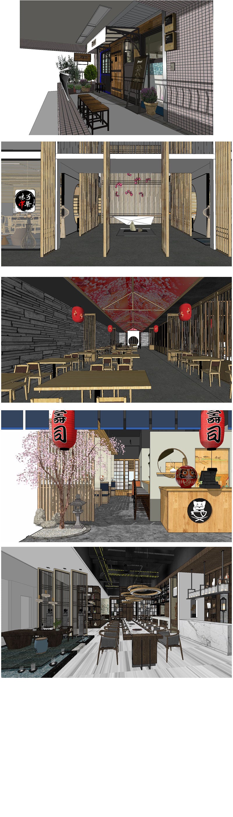 💎【Sketchup Architecture 3D Projects】5 Types of Japanese restaurant Sketchup 3D Models