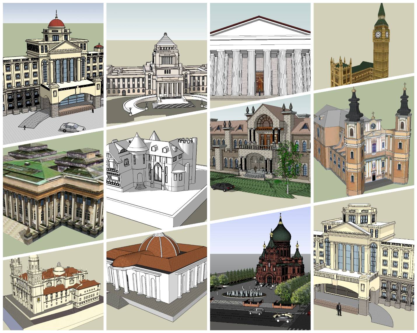 💎【Sketchup Architecture 3D Projects】European Classical Architecture Sketchup 3D Models V1