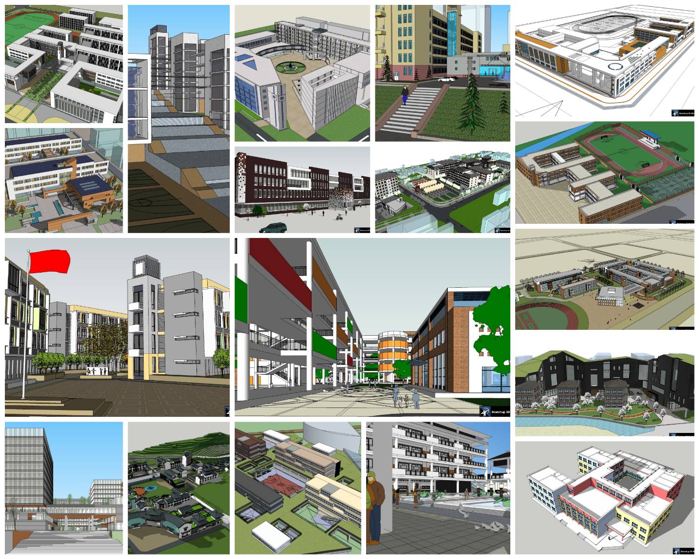 💎【Sketchup Architecture 3D Projects】20 Types of School Design Sketchup 3D Models V4
