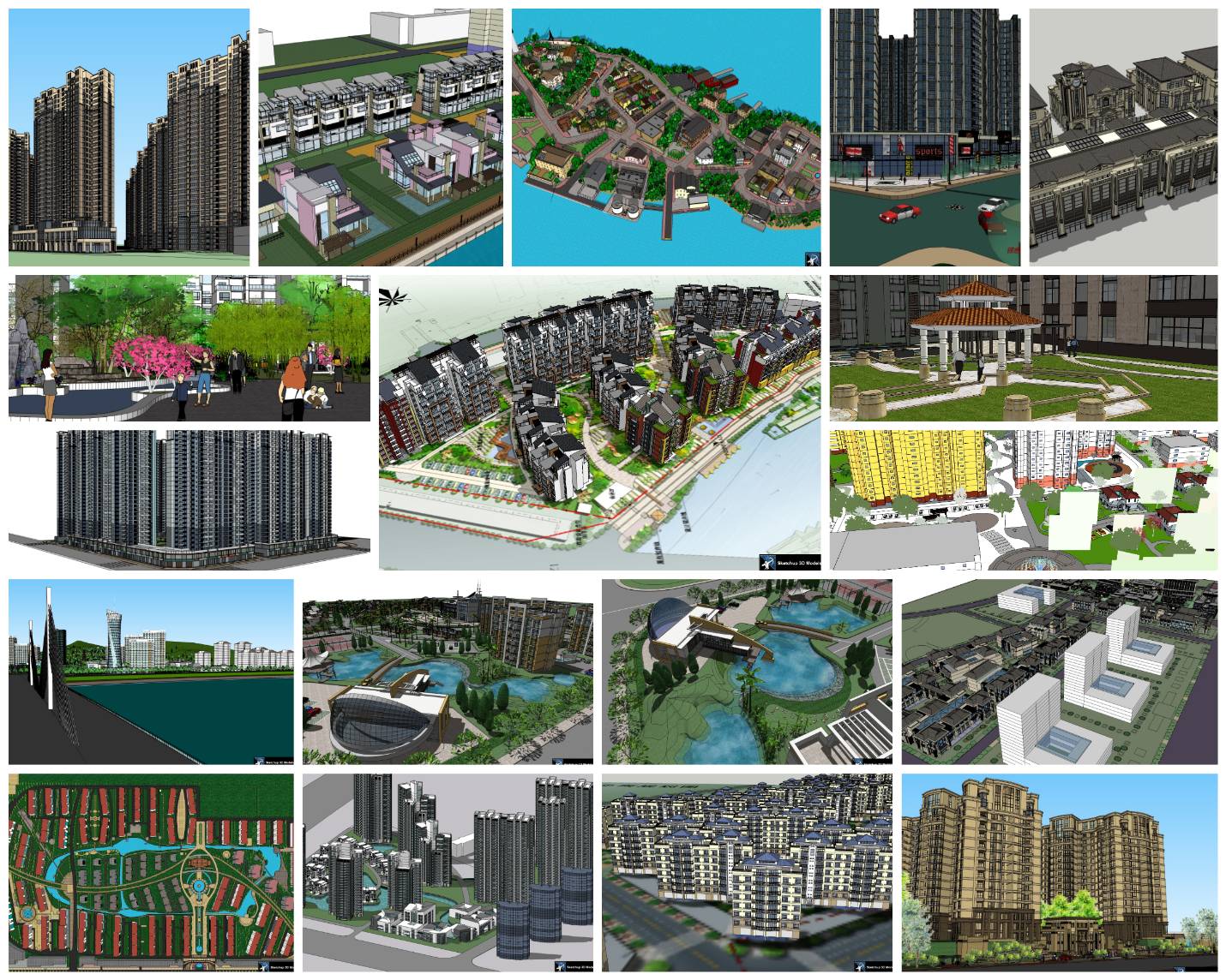 💎【Sketchup Architecture 3D Projects】20 Types of Residential Building Sketchup 3D Models V8