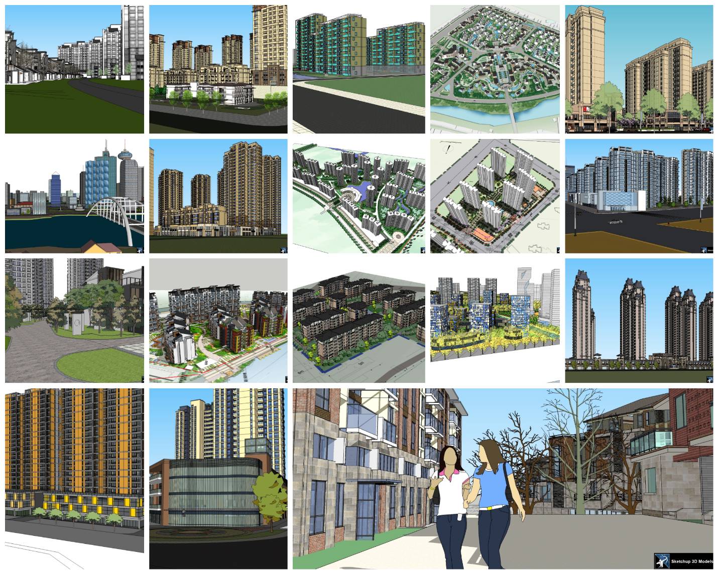 💎【Sketchup Architecture 3D Projects】20 Types of Residential Building Sketchup 3D Models V7