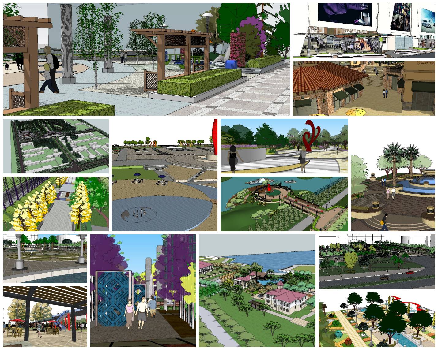 💎【Sketchup Architecture 3D Projects】15 Types of Plaza Landscape Sketchup 3D Models V3